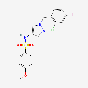 molecular formula C17H15ClFN3O3S B4660712 N~1~-[1-(2-CHLORO-4-FLUOROBENZYL)-1H-PYRAZOL-4-YL]-4-METHOXY-1-BENZENESULFONAMIDE 