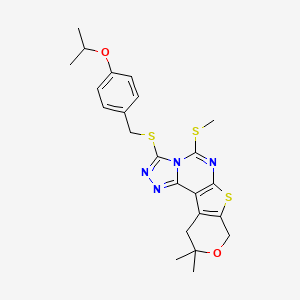 14,14-Dimethyl-7-methylsulfanyl-5-[(4-propan-2-yloxyphenyl)methylsulfanyl]-13-oxa-10-thia-3,4,6,8-tetrazatetracyclo[7.7.0.02,6.011,16]hexadeca-1(9),2,4,7,11(16)-pentaene