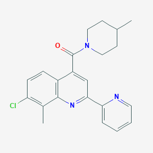 molecular formula C22H22ClN3O B4661381 7-chloro-8-methyl-4-[(4-methyl-1-piperidinyl)carbonyl]-2-(2-pyridinyl)quinoline 