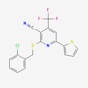 molecular formula C18H10ClF3N2S2 B4661545 2-{[(2-CHLOROPHENYL)METHYL]SULFANYL}-6-(THIOPHEN-2-YL)-4-(TRIFLUOROMETHYL)PYRIDINE-3-CARBONITRILE 