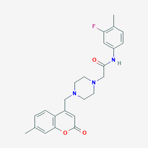 molecular formula C24H26FN3O3 B4661586 N-(3-fluoro-4-methylphenyl)-2-{4-[(7-methyl-2-oxo-2H-chromen-4-yl)methyl]piperazin-1-yl}acetamide 