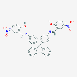 molecular formula C39H26N4O6 B466203 2-{[(4-{9-[4-({2-hydroxy-5-nitrobenzylidene}amino)phenyl]-9H-fluoren-9-yl}phenyl)imino]methyl}-4-nitrophenol 