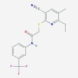 2-[(3-cyano-6-ethyl-5-methyl-2-pyridinyl)thio]-N-[3-(trifluoromethyl)phenyl]acetamide