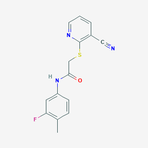 molecular formula C15H12FN3OS B4662277 2-[(3-cyano-2-pyridinyl)thio]-N-(3-fluoro-4-methylphenyl)acetamide 