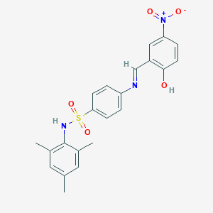 molecular formula C22H21N3O5S B466274 4-({2-hydroxy-5-nitrobenzylidene}amino)-N-mesitylbenzenesulfonamide 