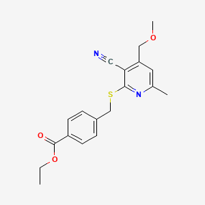 molecular formula C19H20N2O3S B4662804 ethyl 4-({[3-cyano-4-(methoxymethyl)-6-methyl-2-pyridinyl]thio}methyl)benzoate 