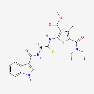 molecular formula C23H27N5O4S2 B4663070 methyl 5-[(diethylamino)carbonyl]-4-methyl-2-[({2-[(1-methyl-1H-indol-3-yl)carbonyl]hydrazino}carbonothioyl)amino]-3-thiophenecarboxylate 