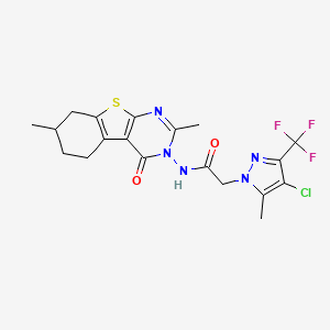 molecular formula C19H19ClF3N5O2S B4663489 2-[4-CHLORO-5-METHYL-3-(TRIFLUOROMETHYL)-1H-PYRAZOL-1-YL]-N-[2,7-DIMETHYL-4-OXO-5,6,7,8-TETRAHYDRO[1]BENZOTHIENO[2,3-D]PYRIMIDIN-3(4H)-YL]ACETAMIDE 