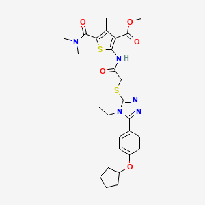 molecular formula C27H33N5O5S2 B4663607 methyl 2-{[({5-[4-(cyclopentyloxy)phenyl]-4-ethyl-4H-1,2,4-triazol-3-yl}thio)acetyl]amino}-5-[(dimethylamino)carbonyl]-4-methyl-3-thiophenecarboxylate 