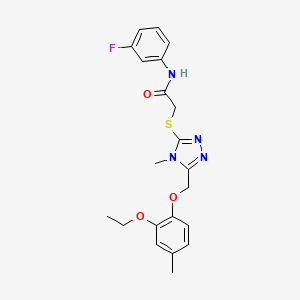 molecular formula C21H23FN4O3S B4663890 2-({5-[(2-ethoxy-4-methylphenoxy)methyl]-4-methyl-4H-1,2,4-triazol-3-yl}thio)-N-(3-fluorophenyl)acetamide 