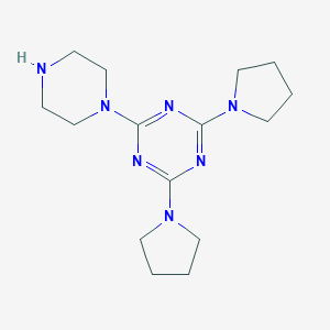 molecular formula C15H25N7 B046639 2-(哌嗪-1-基)-4,6-二(吡咯烷-1-基)-1,3,5-三嗪 CAS No. 111668-00-9