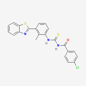 molecular formula C22H16ClN3OS2 B4663917 N-({[3-(1,3-benzothiazol-2-yl)-2-methylphenyl]amino}carbonothioyl)-4-chlorobenzamide 