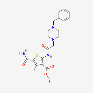molecular formula C22H28N4O4S B4663959 ethyl 5-(aminocarbonyl)-2-{[(4-benzyl-1-piperazinyl)acetyl]amino}-4-methyl-3-thiophenecarboxylate 
