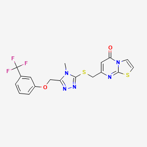 molecular formula C18H14F3N5O2S2 B4664014 7-{[(4-methyl-5-{[3-(trifluoromethyl)phenoxy]methyl}-4H-1,2,4-triazol-3-yl)thio]methyl}-5H-[1,3]thiazolo[3,2-a]pyrimidin-5-one 