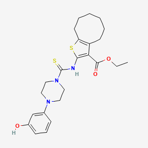 molecular formula C24H31N3O3S2 B4664098 ethyl 2-({[4-(3-hydroxyphenyl)-1-piperazinyl]carbonothioyl}amino)-4,5,6,7,8,9-hexahydrocycloocta[b]thiophene-3-carboxylate 
