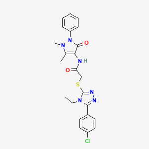 molecular formula C23H23ClN6O2S B4664329 2-{[5-(4-chlorophenyl)-4-ethyl-4H-1,2,4-triazol-3-yl]thio}-N-(1,5-dimethyl-3-oxo-2-phenyl-2,3-dihydro-1H-pyrazol-4-yl)acetamide 