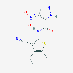 molecular formula C12H11N5O3S B4664422 N-(3-cyano-4-ethyl-5-methyl-2-thienyl)-4-nitro-1H-pyrazole-3-carboxamide 