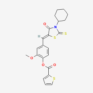 molecular formula C22H21NO4S3 B4664662 4-[(3-cyclohexyl-4-oxo-2-thioxo-1,3-thiazolidin-5-ylidene)methyl]-2-methoxyphenyl 2-thiophenecarboxylate 