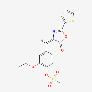 molecular formula C17H15NO6S2 B4664713 2-ethoxy-4-{[5-oxo-2-(2-thienyl)-1,3-oxazol-4(5H)-ylidene]methyl}phenyl methanesulfonate 