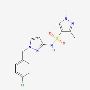 molecular formula C15H16ClN5O2S B4664776 N-[1-(4-chlorobenzyl)-1H-pyrazol-3-yl]-1,3-dimethyl-1H-pyrazole-4-sulfonamide 