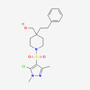 molecular formula C19H26ClN3O3S B4664859 [1-[(5-chloro-1,3-dimethyl-1H-pyrazol-4-yl)sulfonyl]-4-(2-phenylethyl)-4-piperidinyl]methanol 