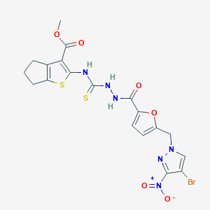 methyl 2-{[(2-{5-[(4-bromo-3-nitro-1H-pyrazol-1-yl)methyl]-2-furoyl}hydrazino)carbonothioyl]amino}-5,6-dihydro-4H-cyclopenta[b]thiophene-3-carboxylate