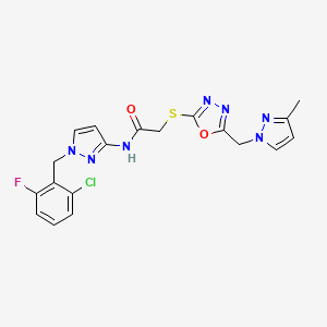molecular formula C19H17ClFN7O2S B4665196 N-[1-(2-chloro-6-fluorobenzyl)-1H-pyrazol-3-yl]-2-({5-[(3-methyl-1H-pyrazol-1-yl)methyl]-1,3,4-oxadiazol-2-yl}thio)acetamide 