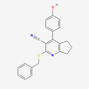 molecular formula C22H18N2OS B4665231 2-(benzylthio)-4-(4-hydroxyphenyl)-6,7-dihydro-5H-cyclopenta[b]pyridine-3-carbonitrile 