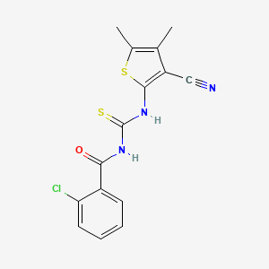 molecular formula C15H12ClN3OS2 B4665304 2-chloro-N-{[(3-cyano-4,5-dimethyl-2-thienyl)amino]carbonothioyl}benzamide 
