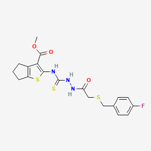 molecular formula C19H20FN3O3S3 B4665362 methyl 2-{[(2-{[(4-fluorobenzyl)thio]acetyl}hydrazino)carbonothioyl]amino}-5,6-dihydro-4H-cyclopenta[b]thiophene-3-carboxylate 