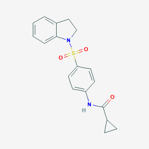 molecular formula C18H18N2O3S B466546 N-[4-(2,3-二氢-1H-吲哚-1-磺酰基)苯基]环丙烷甲酰胺 CAS No. 433972-65-7