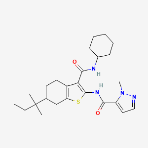 molecular formula C25H36N4O2S B4665489 N-[3-[(cyclohexylamino)carbonyl]-6-(1,1-dimethylpropyl)-4,5,6,7-tetrahydro-1-benzothien-2-yl]-1-methyl-1H-pyrazole-5-carboxamide 