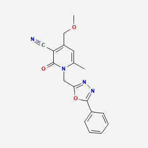 molecular formula C18H16N4O3 B4665601 4-(methoxymethyl)-6-methyl-2-oxo-1-[(5-phenyl-1,3,4-oxadiazol-2-yl)methyl]-1,2-dihydro-3-pyridinecarbonitrile 