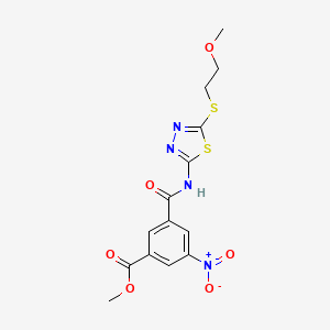 molecular formula C14H14N4O6S2 B4665643 methyl 3-[({5-[(2-methoxyethyl)thio]-1,3,4-thiadiazol-2-yl}amino)carbonyl]-5-nitrobenzoate 