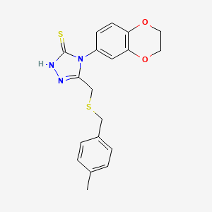 molecular formula C19H19N3O2S2 B4665677 4-(2,3-dihydro-1,4-benzodioxin-6-yl)-5-{[(4-methylbenzyl)thio]methyl}-4H-1,2,4-triazole-3-thiol 