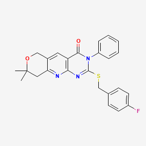 molecular formula C25H22FN3O2S B4665807 2-[(4-fluorobenzyl)thio]-8,8-dimethyl-3-phenyl-3,6,8,9-tetrahydro-4H-pyrano[3',4':5,6]pyrido[2,3-d]pyrimidin-4-one 