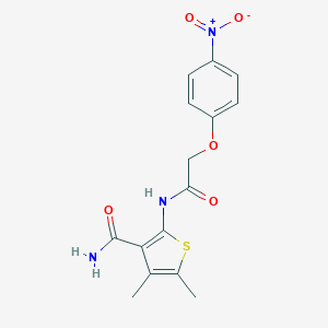 molecular formula C15H15N3O5S B466581 2-[({4-Nitrophenoxy}acetyl)amino]-4,5-dimethylthiophene-3-carboxamide CAS No. 433941-27-6