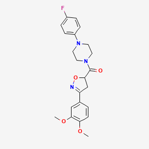molecular formula C22H24FN3O4 B4665995 1-{[3-(3,4-dimethoxyphenyl)-4,5-dihydro-5-isoxazolyl]carbonyl}-4-(4-fluorophenyl)piperazine 