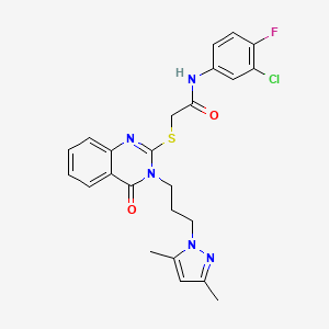 molecular formula C24H23ClFN5O2S B4666409 N-(3-chloro-4-fluorophenyl)-2-({3-[3-(3,5-dimethyl-1H-pyrazol-1-yl)propyl]-4-oxo-3,4-dihydro-2-quinazolinyl}thio)acetamide 