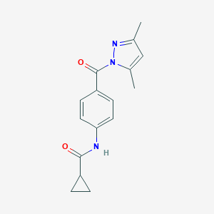 molecular formula C16H17N3O2 B466644 N-{4-[(3,5-dimethyl-1H-pyrazol-1-yl)carbonyl]phenyl}cyclopropanecarboxamide CAS No. 510717-70-1