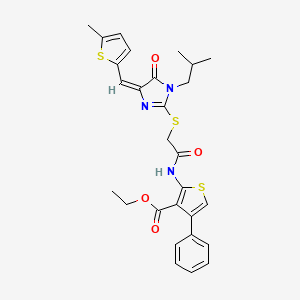 molecular formula C28H29N3O4S3 B4666442 ethyl 2-{[({1-isobutyl-4-[(5-methyl-2-thienyl)methylene]-5-oxo-4,5-dihydro-1H-imidazol-2-yl}thio)acetyl]amino}-4-phenyl-3-thiophenecarboxylate 