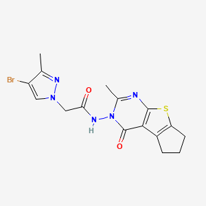molecular formula C16H16BrN5O2S B4666462 2-(4-bromo-3-methyl-1H-pyrazol-1-yl)-N-(2-methyl-4-oxo-6,7-dihydro-4H-cyclopenta[4,5]thieno[2,3-d]pyrimidin-3(5H)-yl)acetamide 