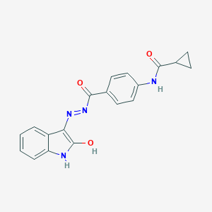 molecular formula C19H16N4O3 B466648 N-(4-{[2-(2-oxo-1,2-dihydro-3H-indol-3-ylidene)hydrazino]carbonyl}phenyl)cyclopropanecarboxamide 