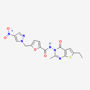 molecular formula C18H16N6O5S B4666481 N-(6-ethyl-2-methyl-4-oxothieno[2,3-d]pyrimidin-3(4H)-yl)-5-[(4-nitro-1H-pyrazol-1-yl)methyl]-2-furamide 