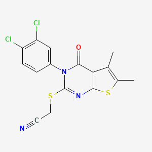 molecular formula C16H11Cl2N3OS2 B4666509 {[3-(3,4-dichlorophenyl)-5,6-dimethyl-4-oxo-3,4-dihydrothieno[2,3-d]pyrimidin-2-yl]thio}acetonitrile 