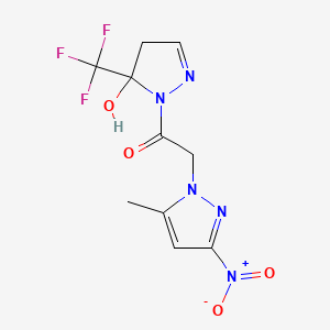 molecular formula C10H10F3N5O4 B4666524 1-[(5-methyl-3-nitro-1H-pyrazol-1-yl)acetyl]-5-(trifluoromethyl)-4,5-dihydro-1H-pyrazol-5-ol 