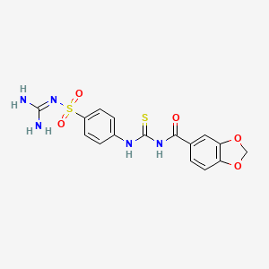 molecular formula C16H15N5O5S2 B4666742 N-({[4-({[amino(imino)methyl]amino}sulfonyl)phenyl]amino}carbonothioyl)-1,3-benzodioxole-5-carboxamide 