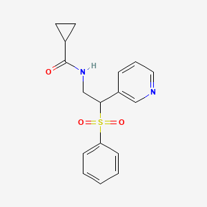 molecular formula C17H18N2O3S B4666870 N-[2-(phenylsulfonyl)-2-(3-pyridinyl)ethyl]cyclopropanecarboxamide 