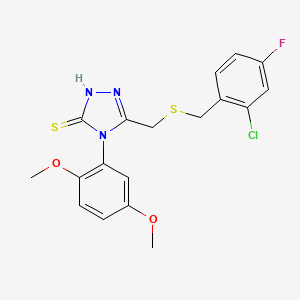 molecular formula C18H17ClFN3O2S2 B4666940 5-{[(2-chloro-4-fluorobenzyl)thio]methyl}-4-(2,5-dimethoxyphenyl)-4H-1,2,4-triazole-3-thiol 