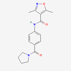 molecular formula C17H19N3O3 B4666977 3,5-dimethyl-N-[4-(1-pyrrolidinylcarbonyl)phenyl]-4-isoxazolecarboxamide 